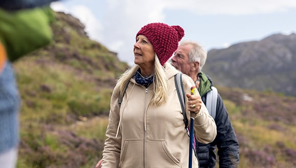 A woman and man hiking