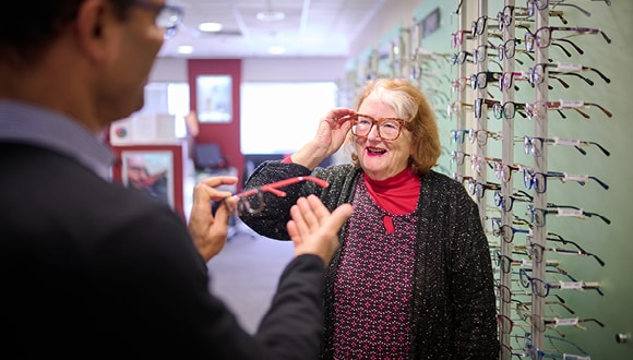 HCF member trying on glasses at an HCF Eyecare Centre