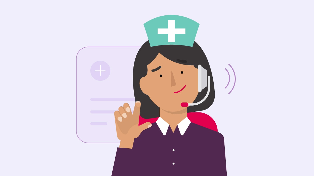 A illustration of a nurse looking concerned and wearing a headset.